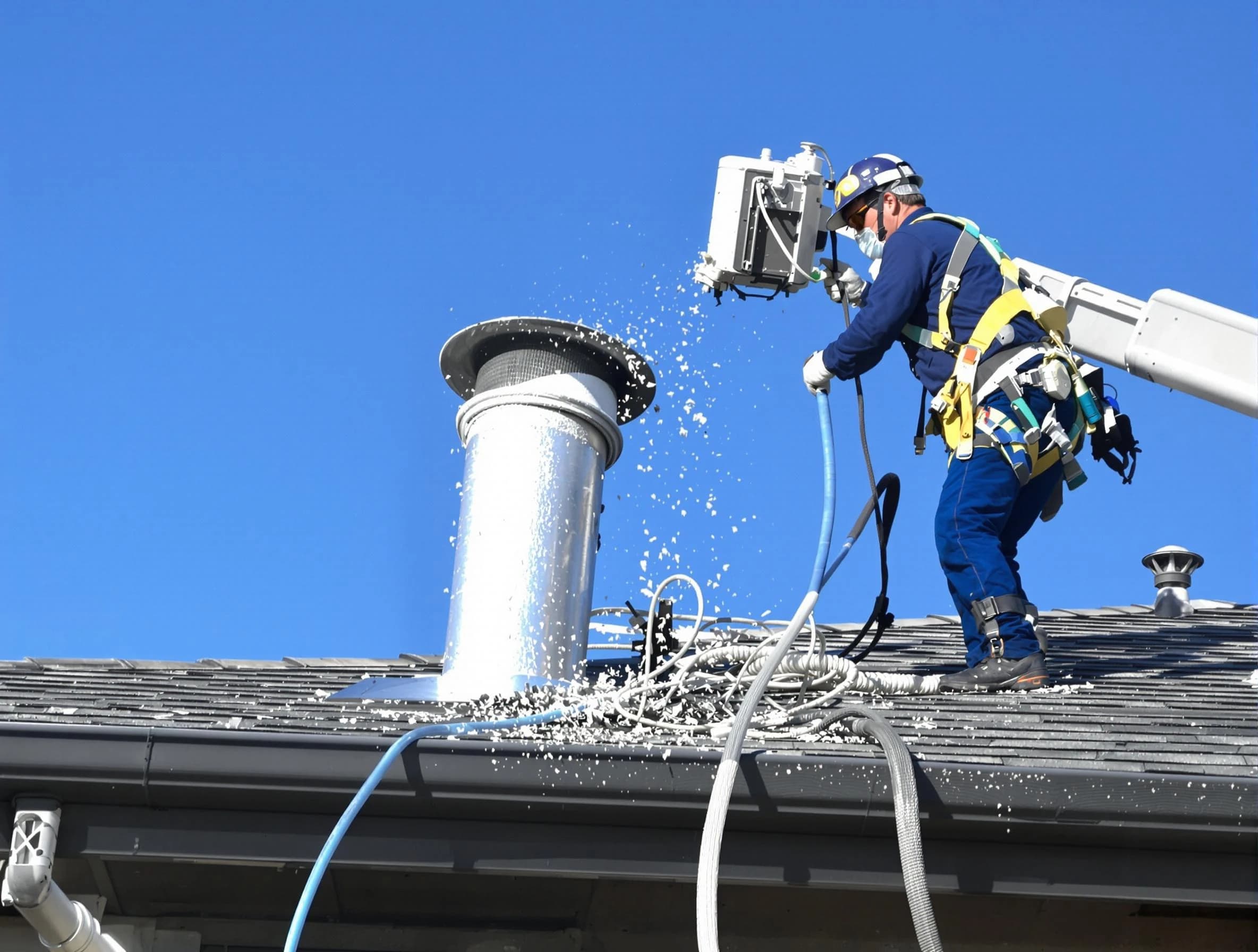 North Decatur Dryer Vent Cleaning certified technician safely cleaning a roof-mounted dryer vent in North Decatur